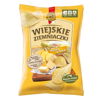 WIEJSKIE ZIEMNIACZKI CHIPSY MASŁO Z SOLĄ SOLONE MAŚLANE 130G LORENZ