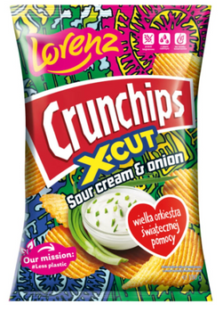 Crunchips X-CUT Chipsy o smaku kwaśnej śmietany z cebulą WOŚP 130g