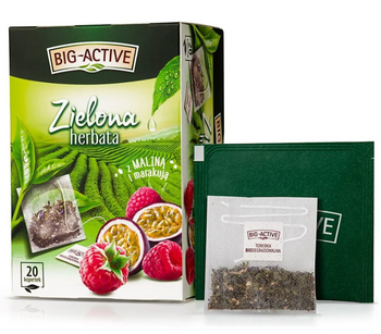 BIG ACTIVE herbata ZIELONA Z MALINĄ I MARAKUJĄ ekspresowa 20 KOPERT